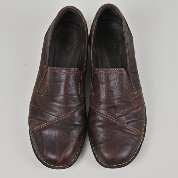 Clarks Bendables Textured Leather Comfy Brown Slip On Loafers Flat US9.5 UK7.5 - Picture 8 of 16
